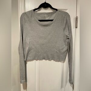 NWOT BDG Urban Outfitters Size L Gray Ribbed Stretch Long Sleeve Crop Top